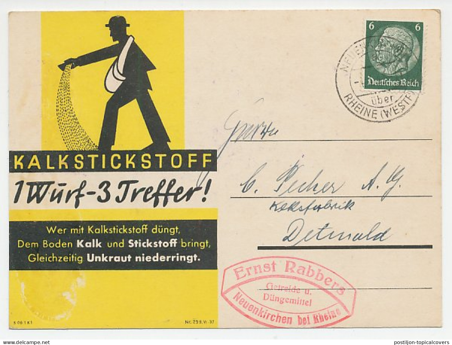 Illustrated Card Deutsches Reich / Germany 1938 Fertilizer - Sower - Cyanamide - Agriculture
