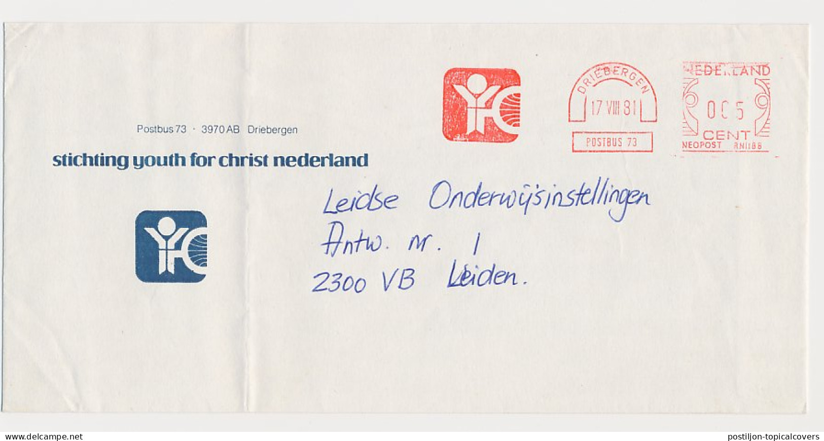 Meter Cover Netherlands 1981 Youth For Christ - Driebergen - Autres & Non Classés