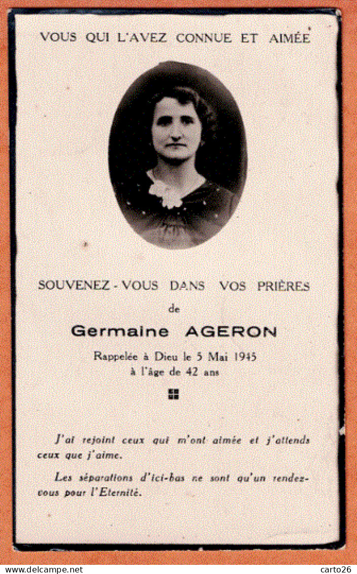 Généalogie *  Germaine AGERON - Décédé Le 5/05/1945 - Drôme - (26)  * - Godsdienst & Esoterisme
