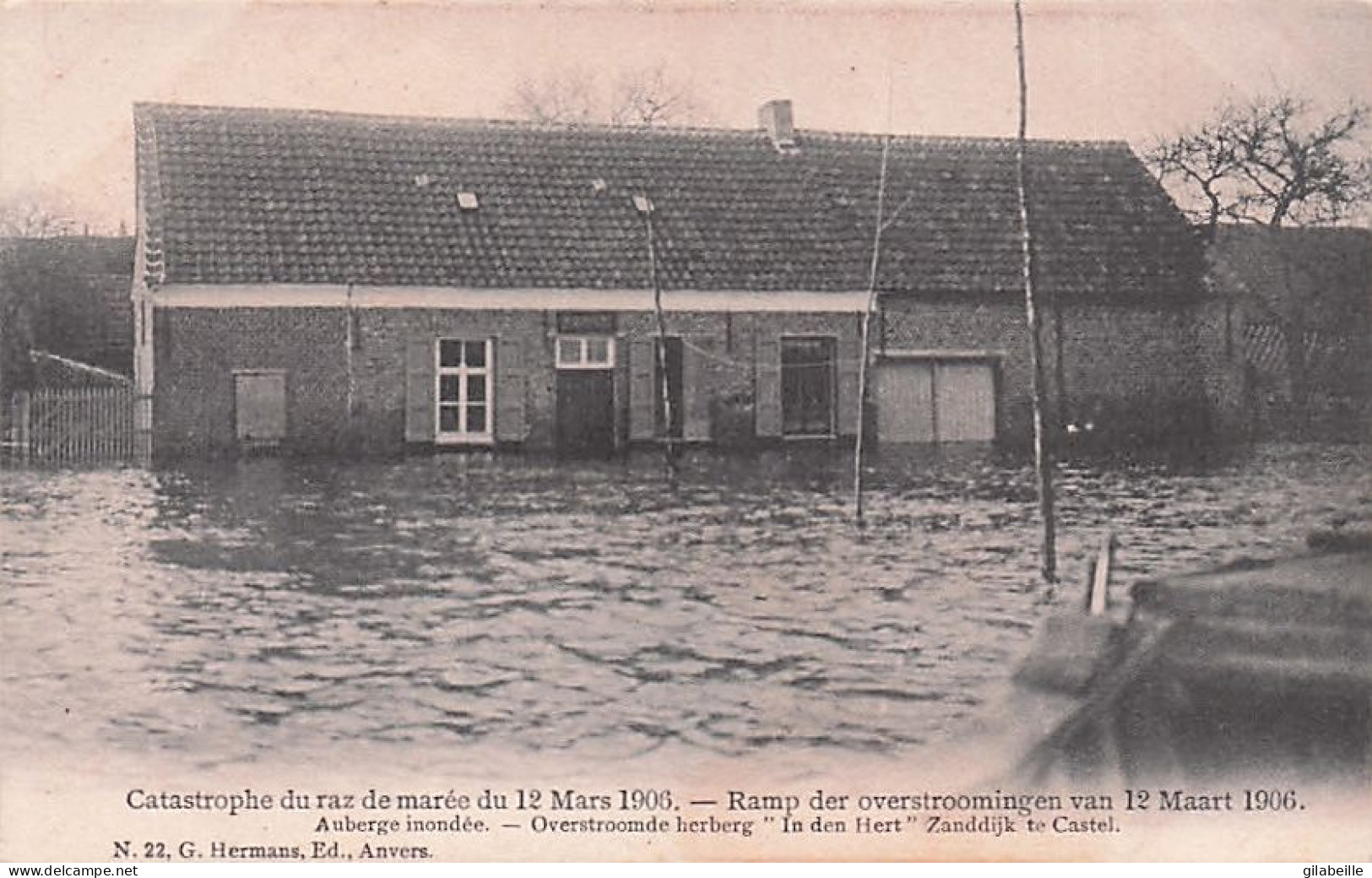 MOERZEKE - CASTEL- Overstroomingen Van Maart 1906 - Inondations De Mars 1906 - Auberge Inondée A Castel - Hamme