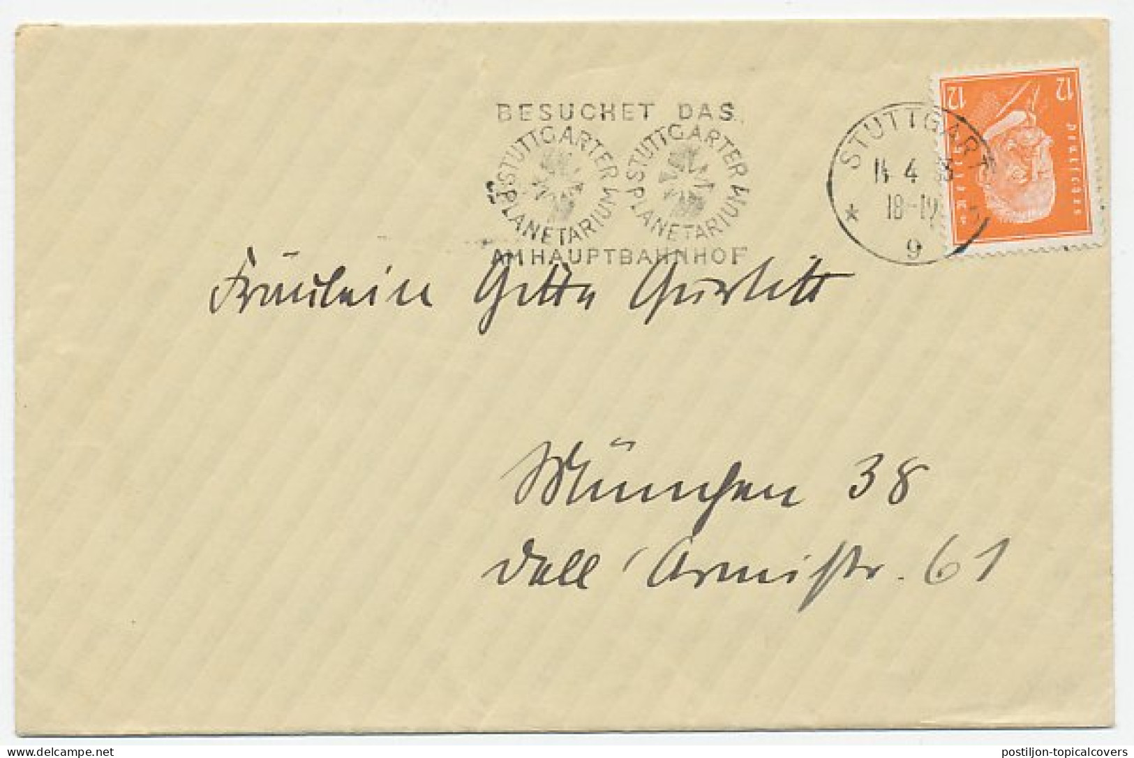 Cover / Postmark Deutsches Reich / Germany 1933 Planetarium Stuttgart - Sterrenkunde