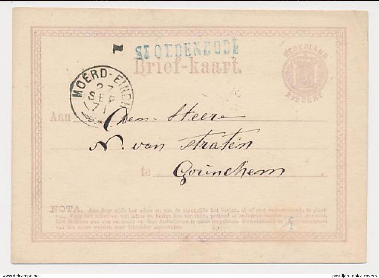 St. Oedenrode - Trein Takjestempel Moerdijk - Eindhoven 1871 - Storia Postale