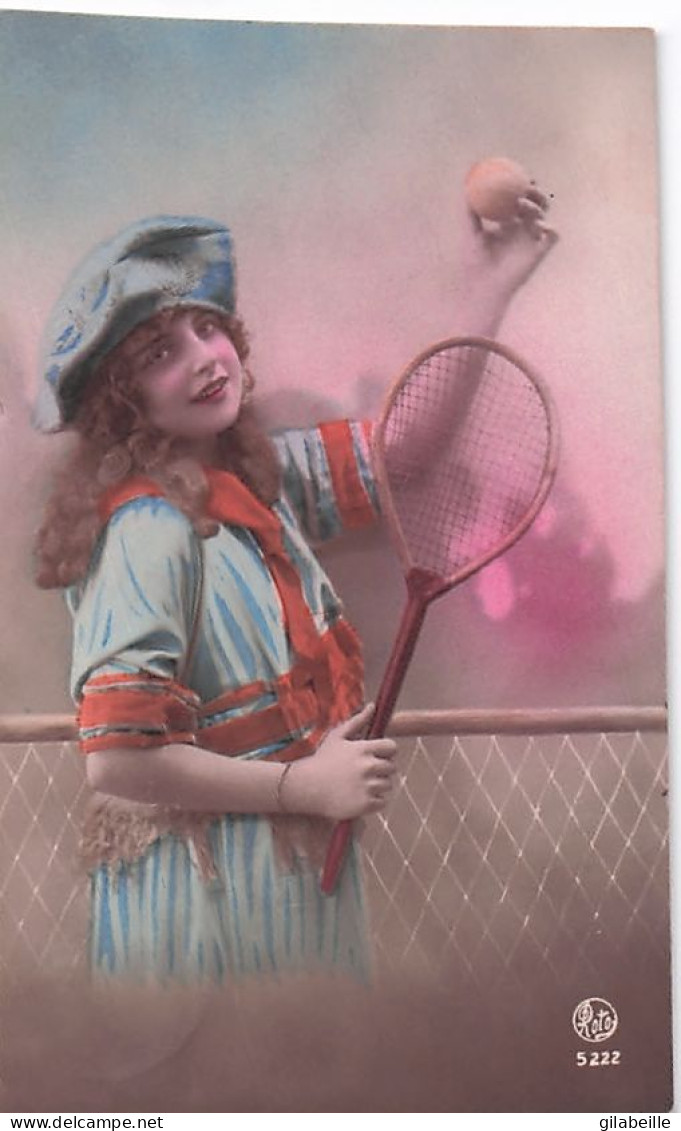 fantaisie - 1921 - lot 7 cartes - jeune femme joueuse de tennis - 