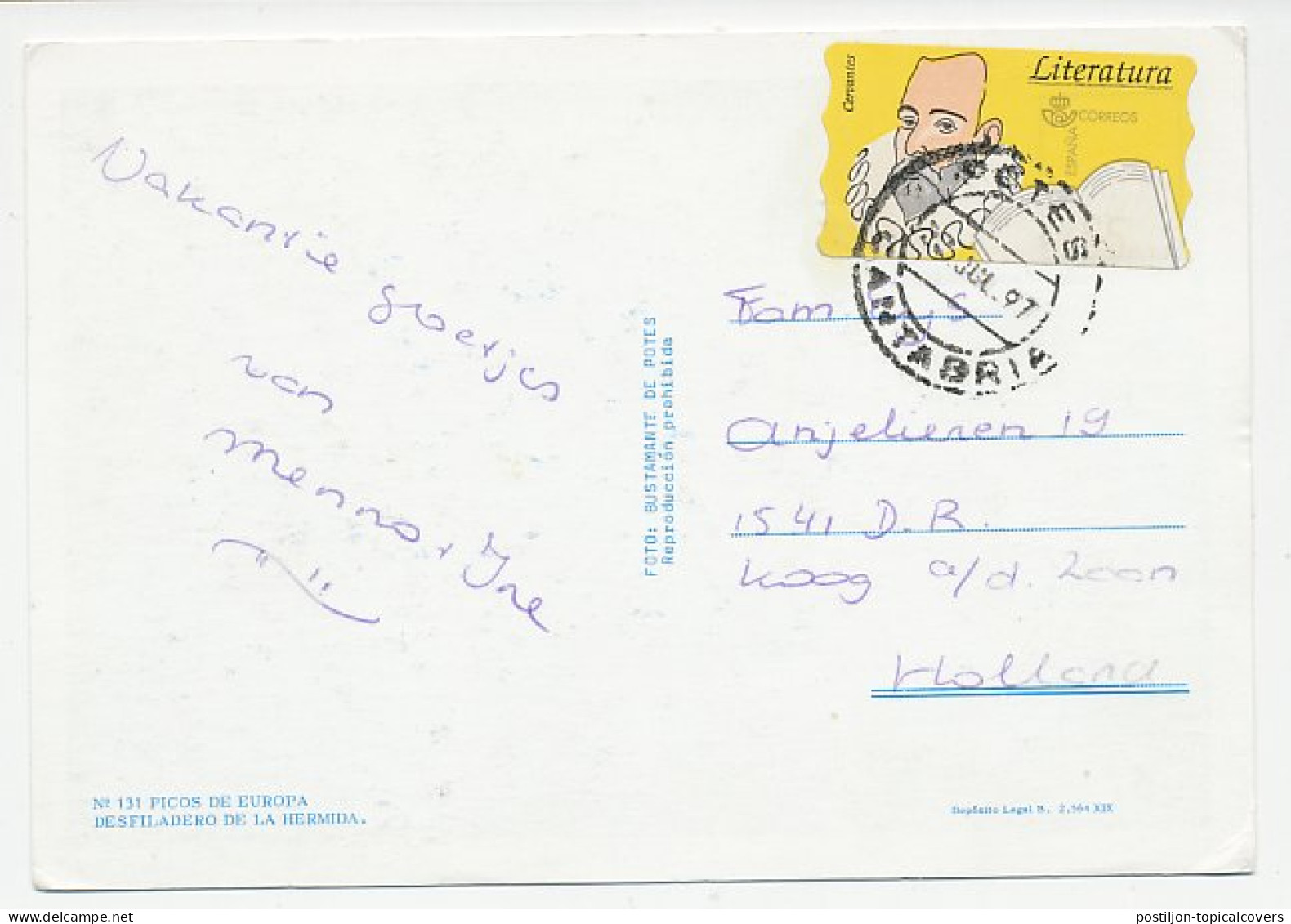 Postcard / ATM Stamp Spain 1997 Miguel De Cervantes - Poet - Scrittori
