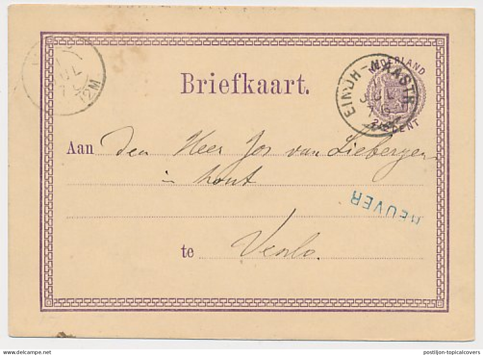 Reuver - Trein Takjestempel Eindhoven - Maastricht 1876 - Briefe U. Dokumente