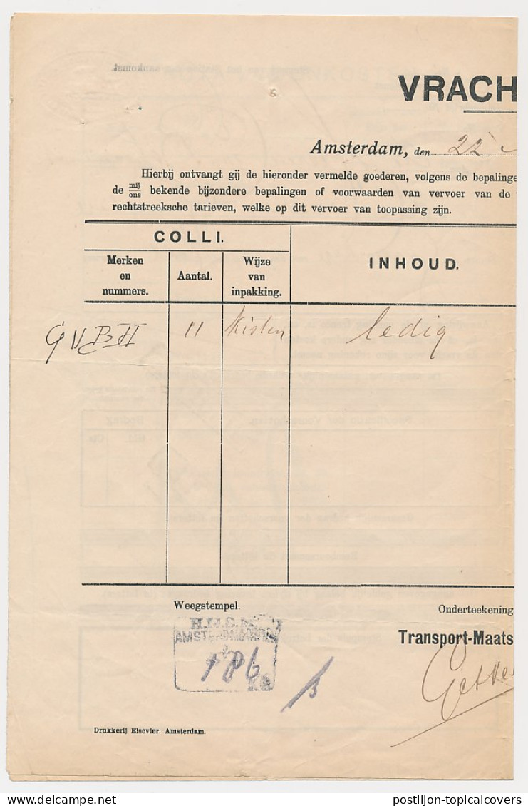 Particuliere Vrachtbrief H.IJ.S.M. Amsterdam - Den Haag 1912 - Zonder Classificatie