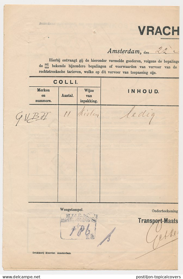 Particuliere Vrachtbrief H.IJ.S.M. Amsterdam - Den Haag 1912 - Unclassified