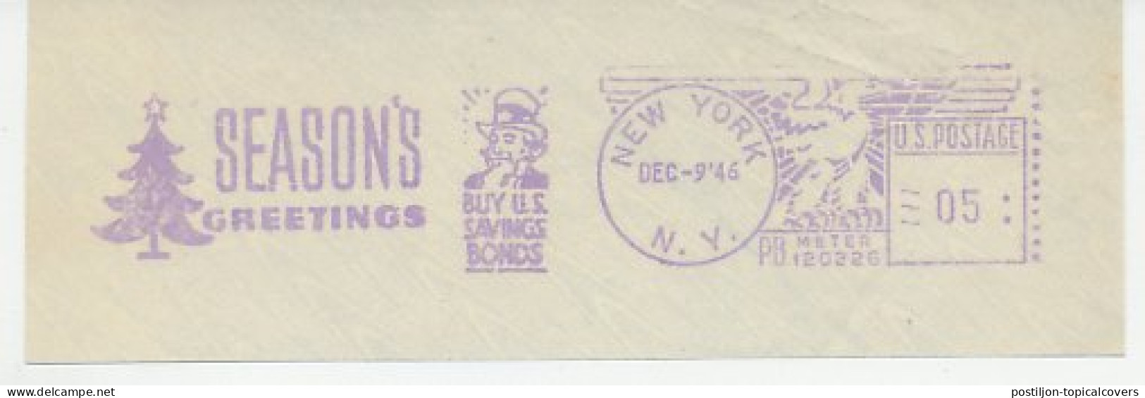 Meter Cut USA 1946 Season S Greetings - US Savings Bonds - Uncle Sam - Christmas