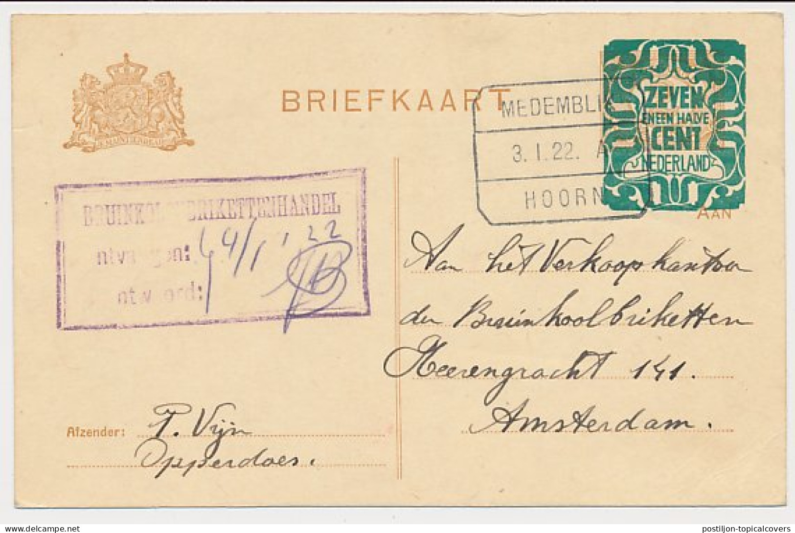 Treinblokstempel : Medemblik - Hoorn A 1922 ( Opperdoes ) - Unclassified