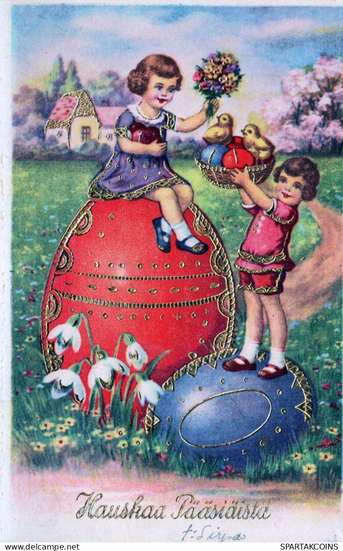 PÂQUES ENFANTS ŒUF Vintage Carte Postale CPA #PKE225.FR - Pâques