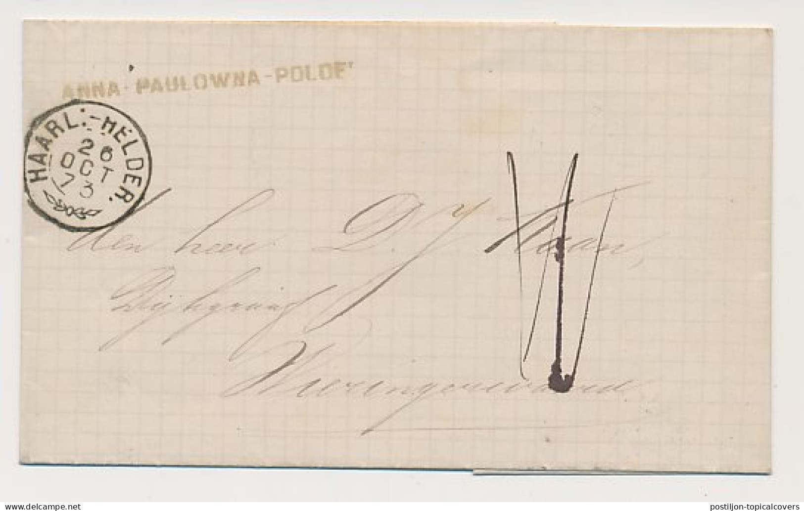 Anna Paulowna Polder Trein Takjestempel Haarlem - Helder 1873 - Cartas & Documentos