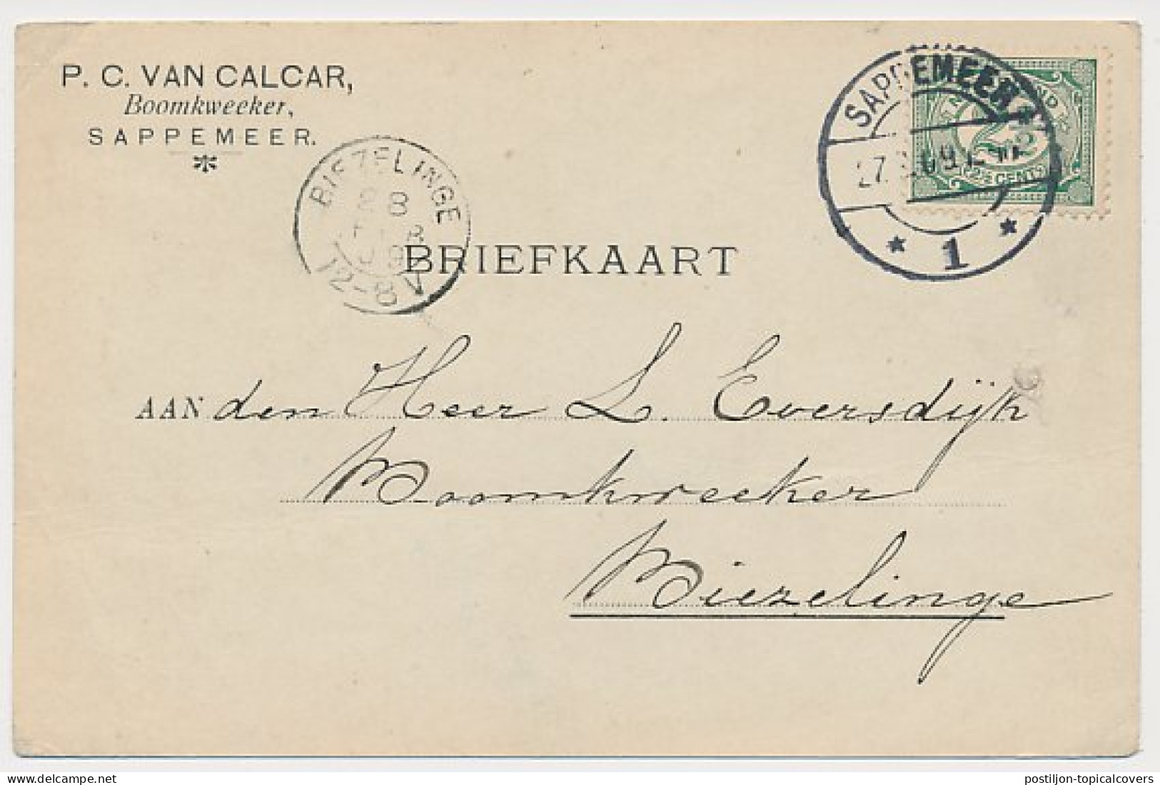 Firma Briefkaart Sappemeer 1909 - Boomkweker - Ohne Zuordnung