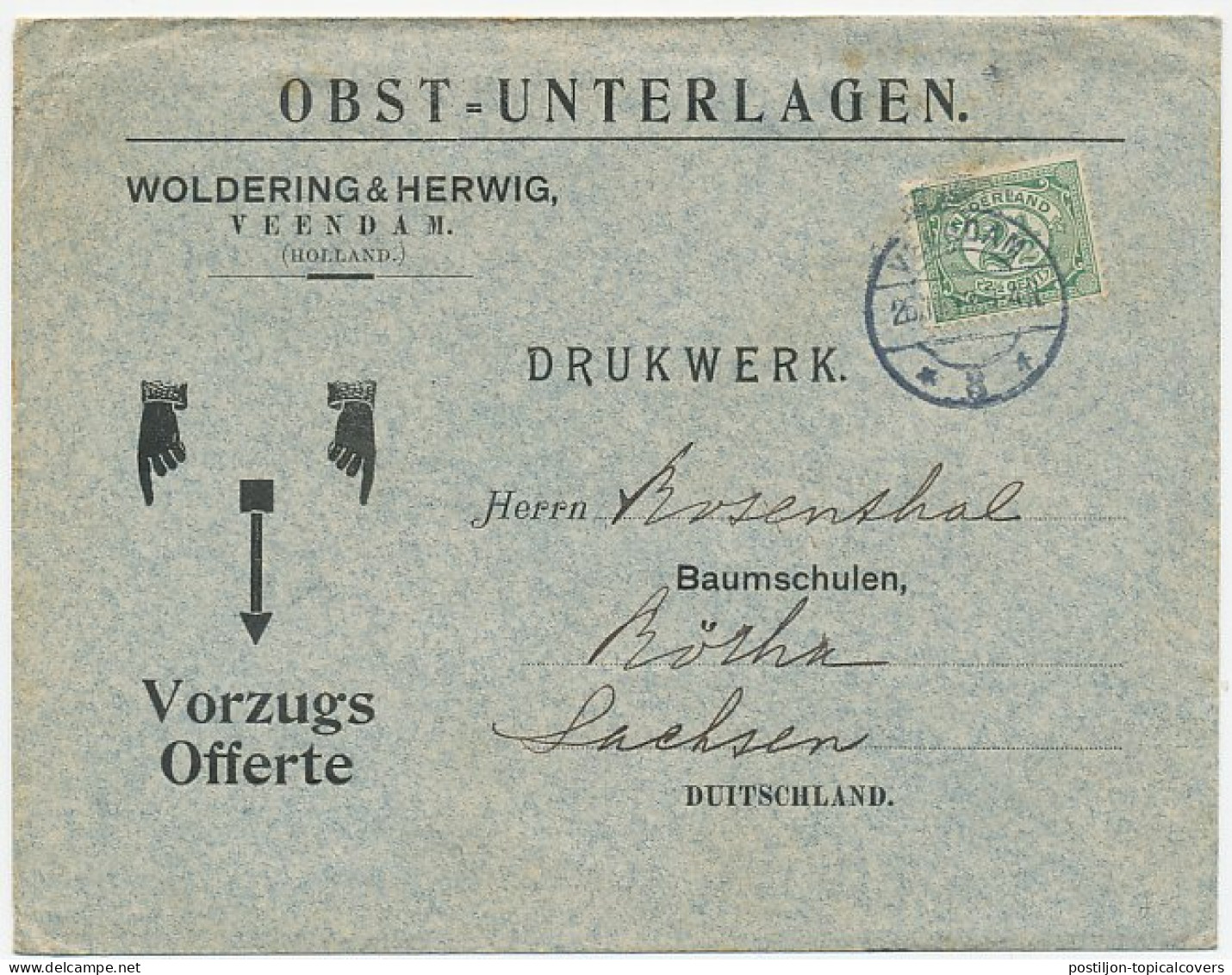 Antwoord Envelop Veendam 1913 - Ohne Zuordnung