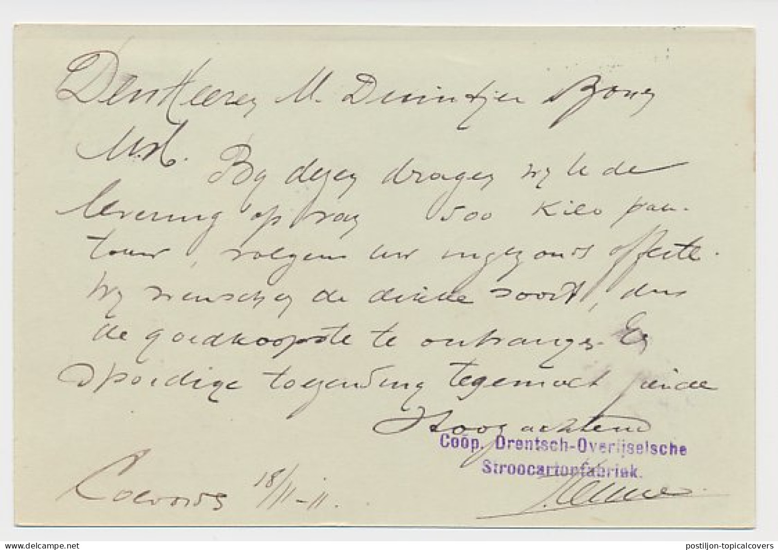 Firma Briefkaart Coevorden 1911 - Stroocartonfabriek - Sin Clasificación