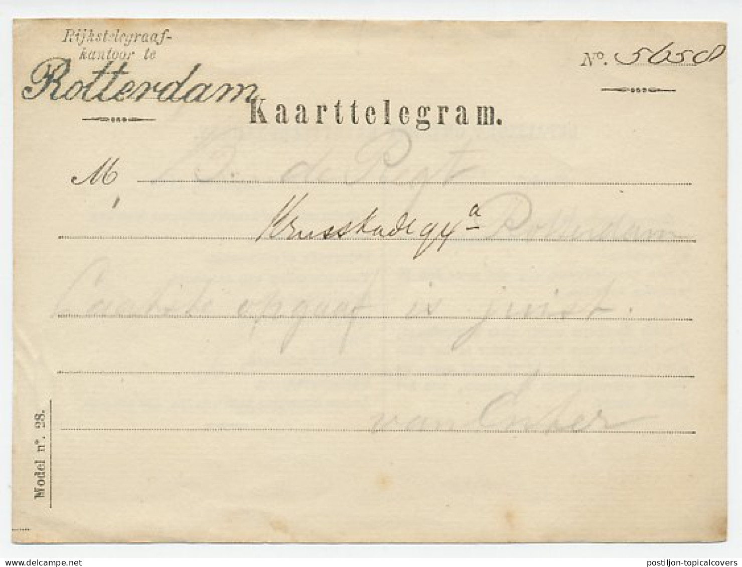 Kaarttelegram Rotterdam - Gebruikt Tussen 1876 / 1879 - Sin Clasificación