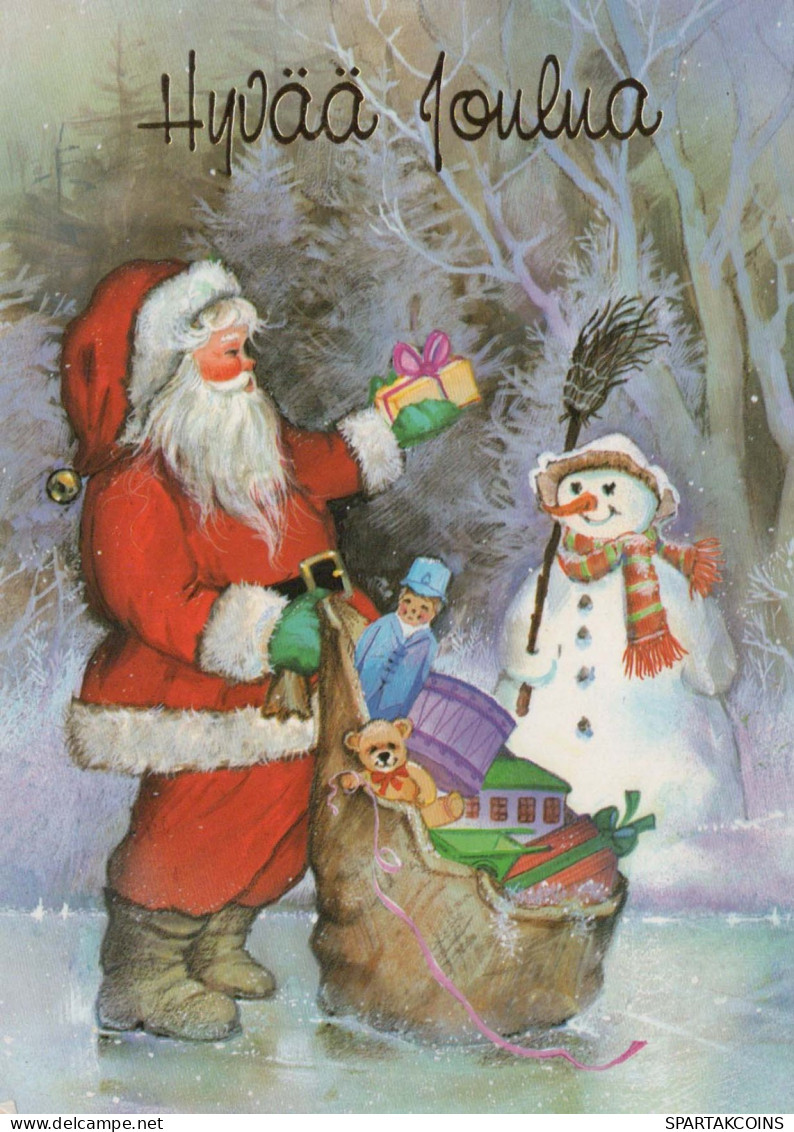 PÈRE NOËL Bonne Année Noël BONHOMME DE NEIGE Vintage Carte Postale CPSM #PAU384.FR - Santa Claus
