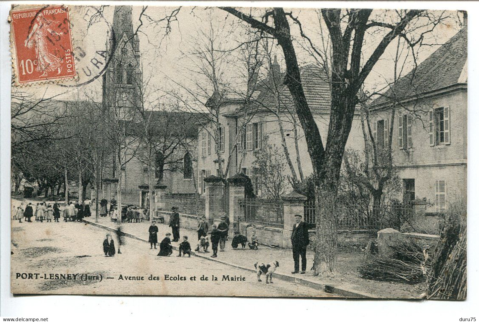 JURA CPA Voyagé 1910 * PORT LESNEY Avenue Des Ecoles Et De La Mairie ( Animée Enfants Chien ) - Otros & Sin Clasificación