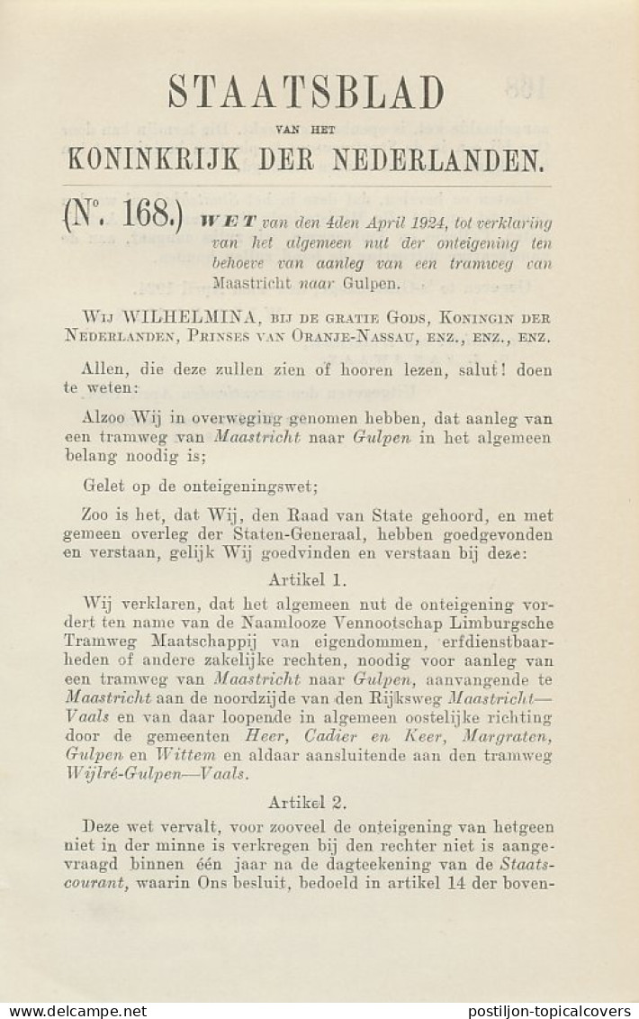 Staatsblad 1924 : Spoorlijn Maastricht - Gulpen - Historical Documents