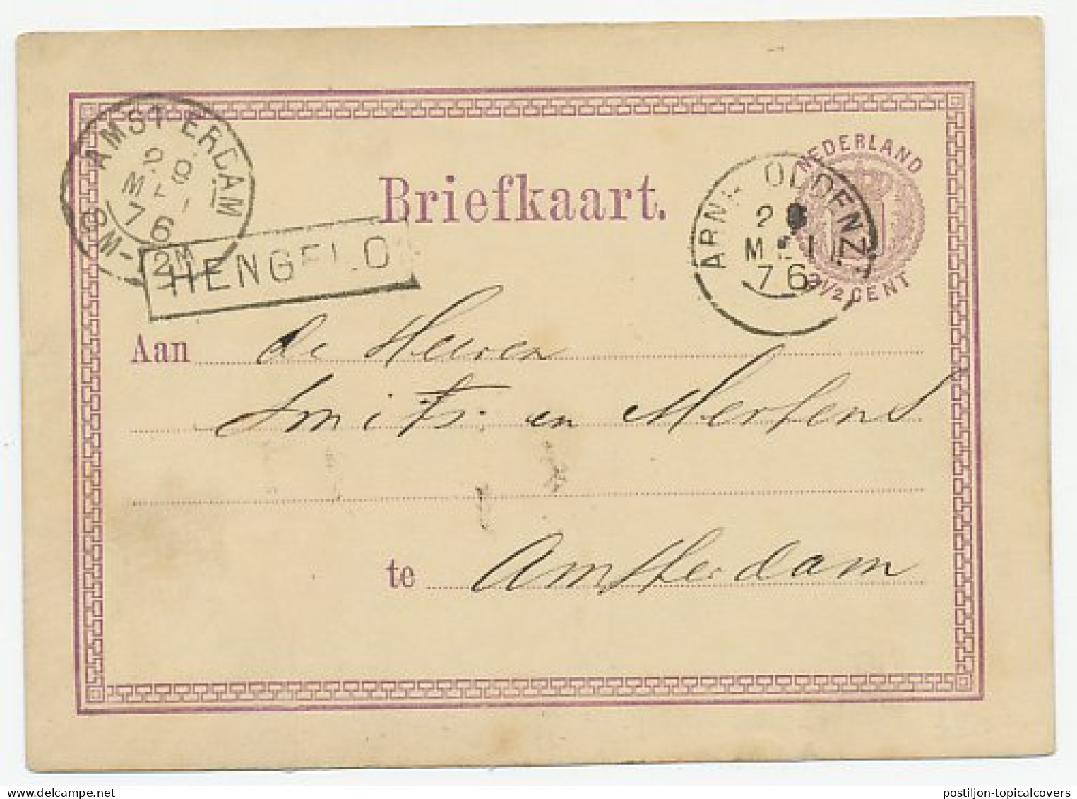 Trein Haltestempel Hengelo 1876 - Lettres & Documents