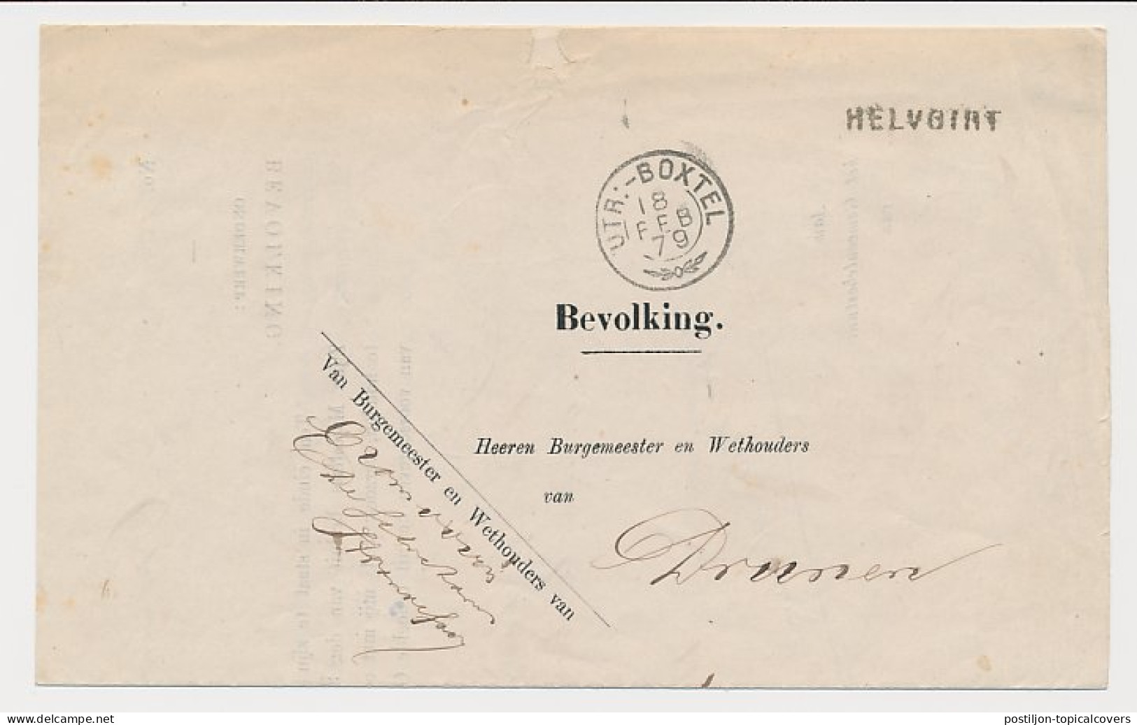 Helvoirt - Trein Takjestempel Utrecht - Boxtel 1879 - Cartas & Documentos