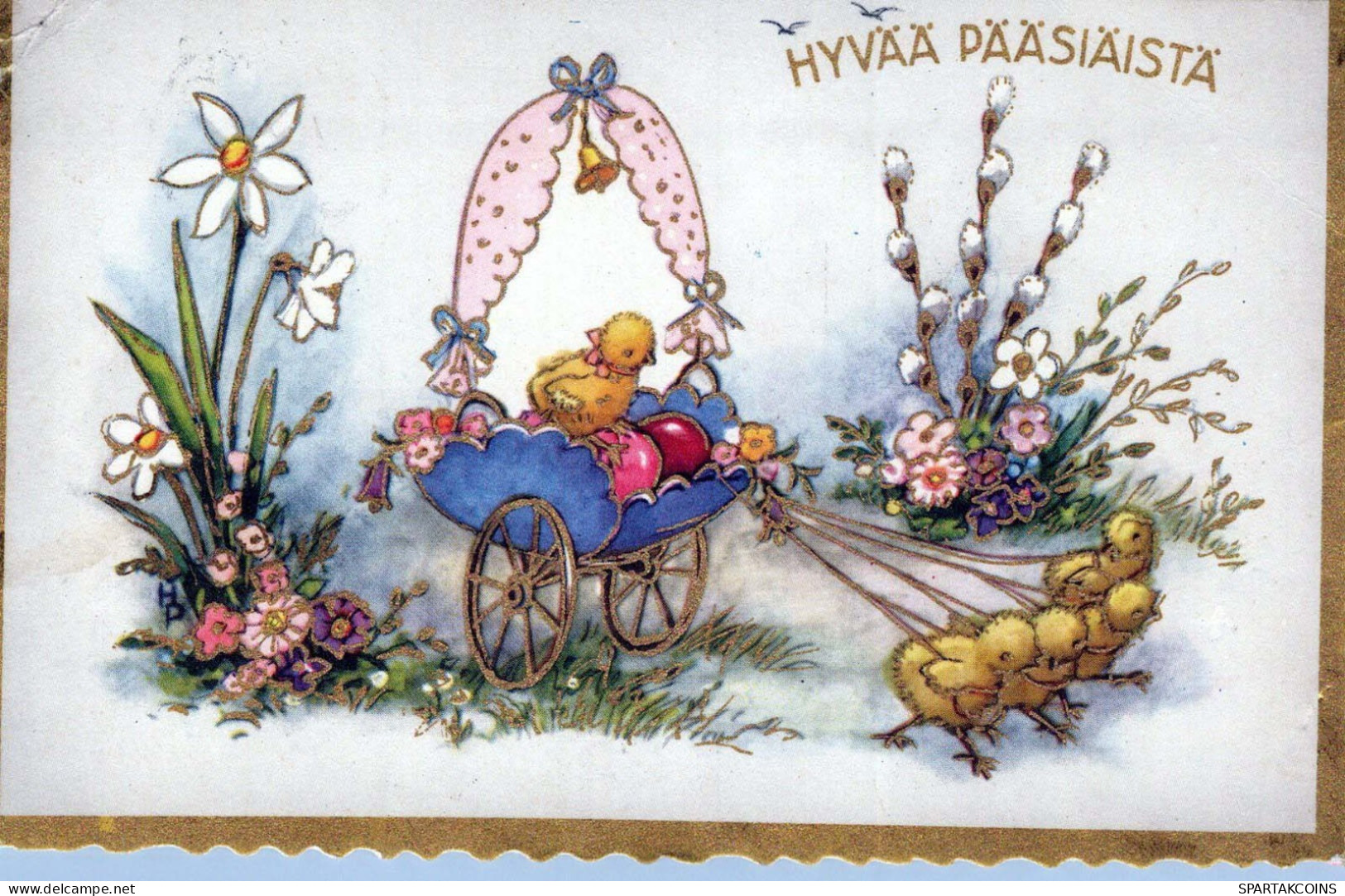 EASTER CHICKEN EGG Vintage Postcard CPA #PKE411.GB - Pâques