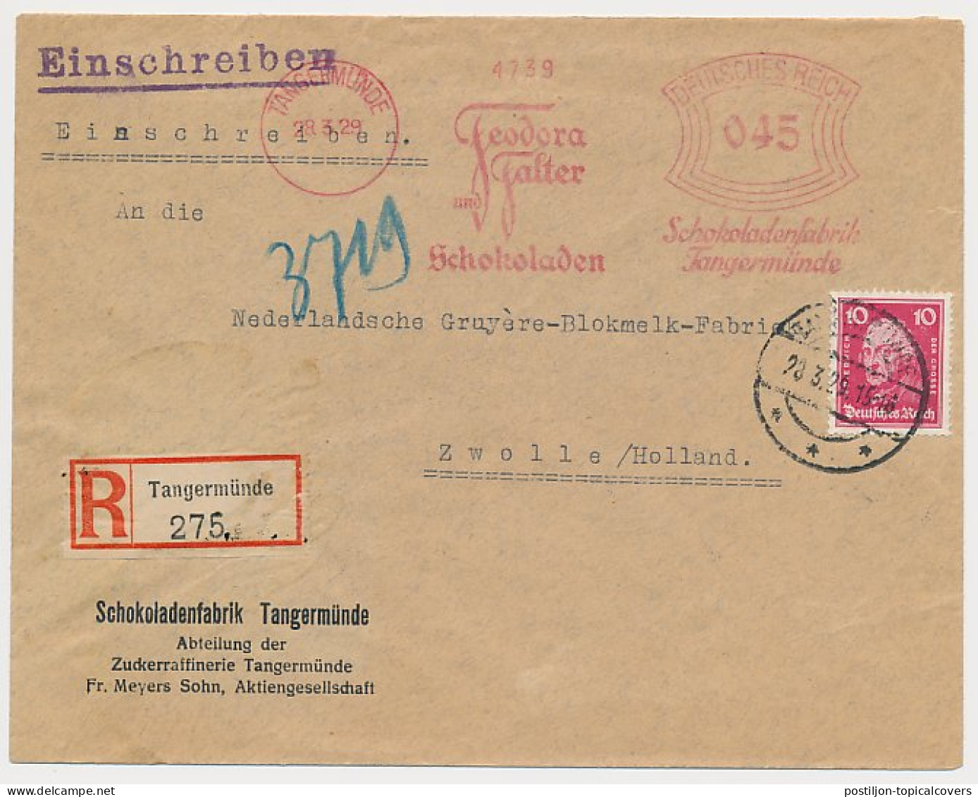 Registered Meter Cover Deutsches Reich / Germany 1929 Chocolate Factory - Levensmiddelen