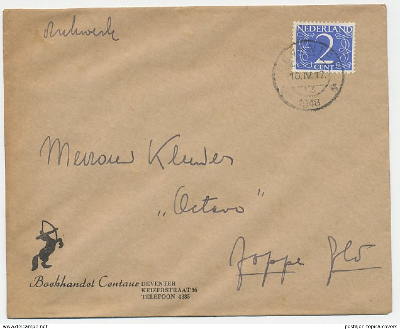 Firma Envelop Deventer 1948 - Boekhandel / Centaur - Ohne Zuordnung