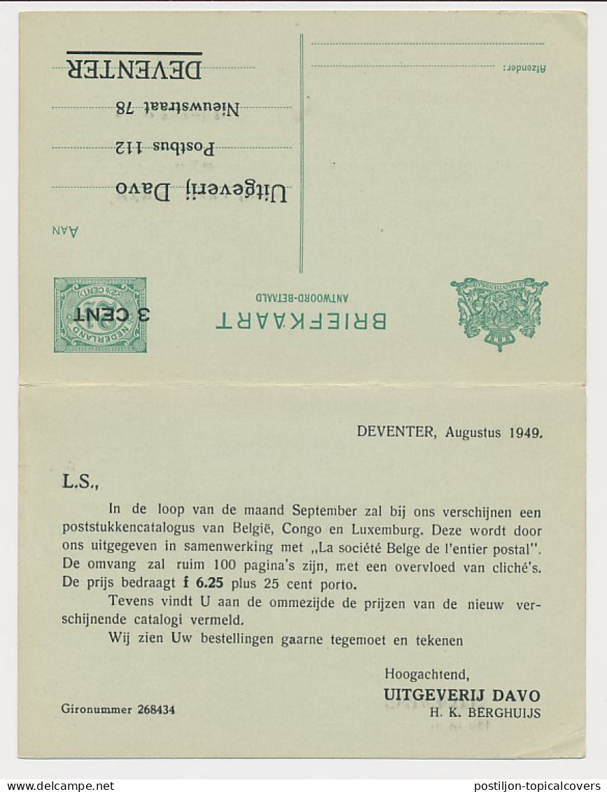 Briefkaart G. 97 I Particulier Bedrukt Deventer 1949 - Interi Postali