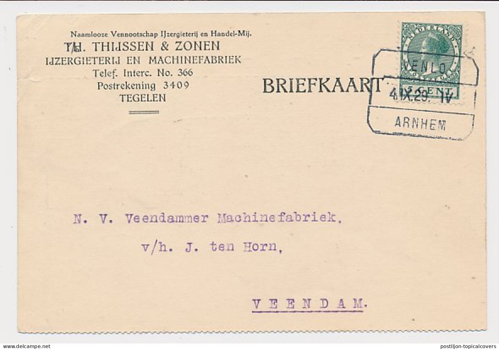 Treinblokstempel : Venlo - Arnhem IV 1929 - Unclassified
