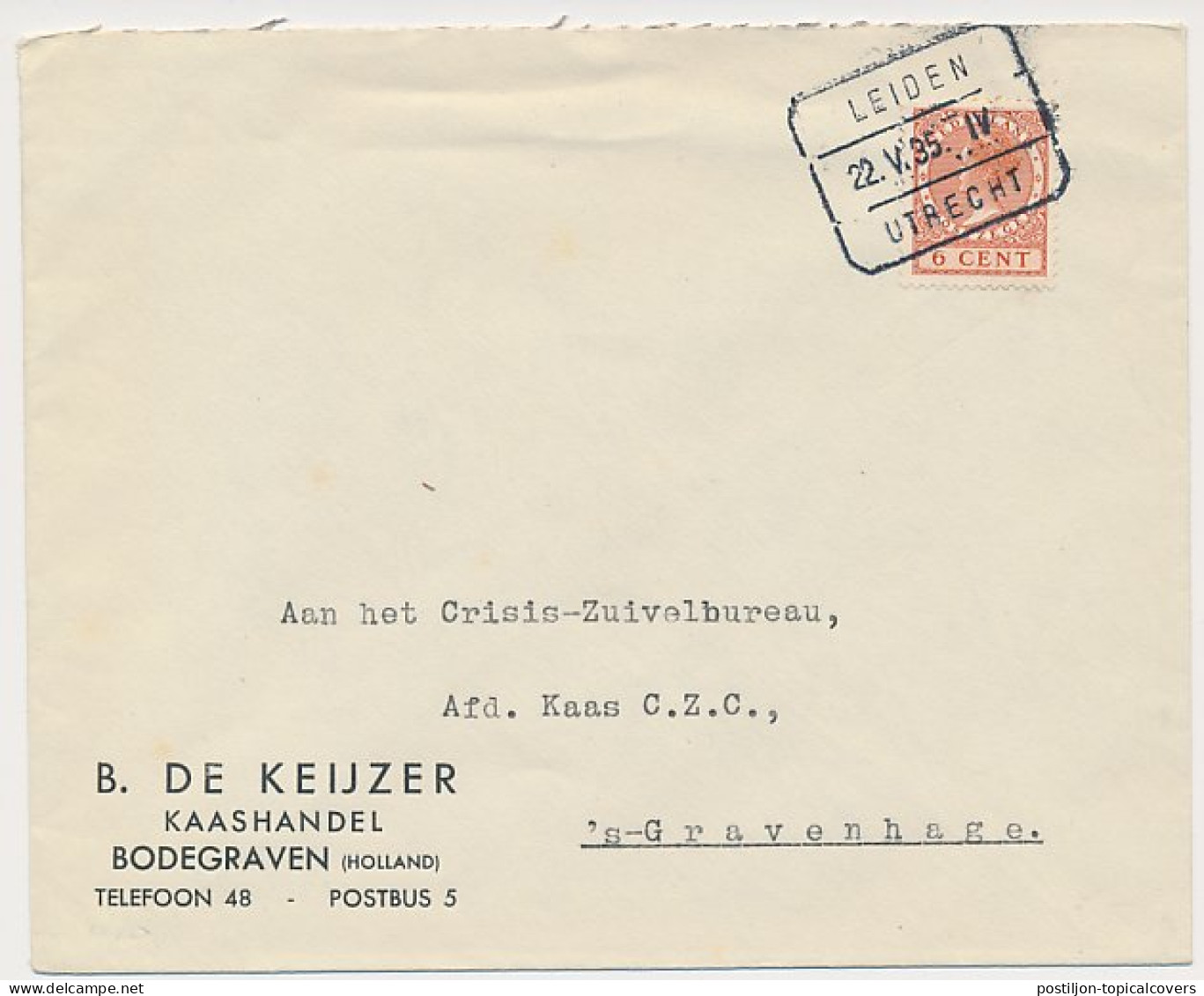 Treinblokstempel : Leiden - Utrecht IV 1935 ( Bodegraven ) - Zonder Classificatie