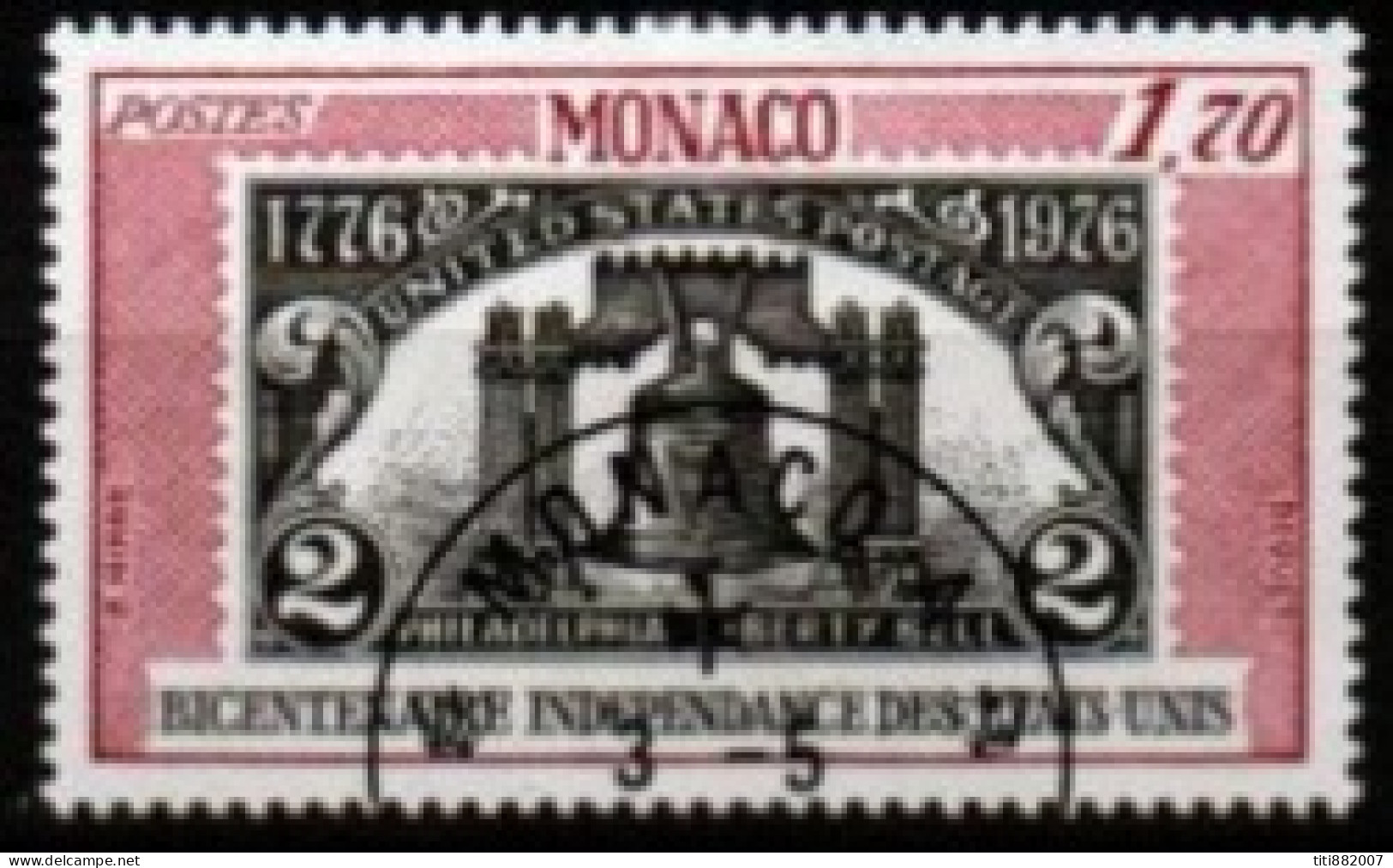 MONACO    -  1976 .   Y&T N° 1055 Oblitéré .   Indépendance Des USA  /  Cloche - Usati