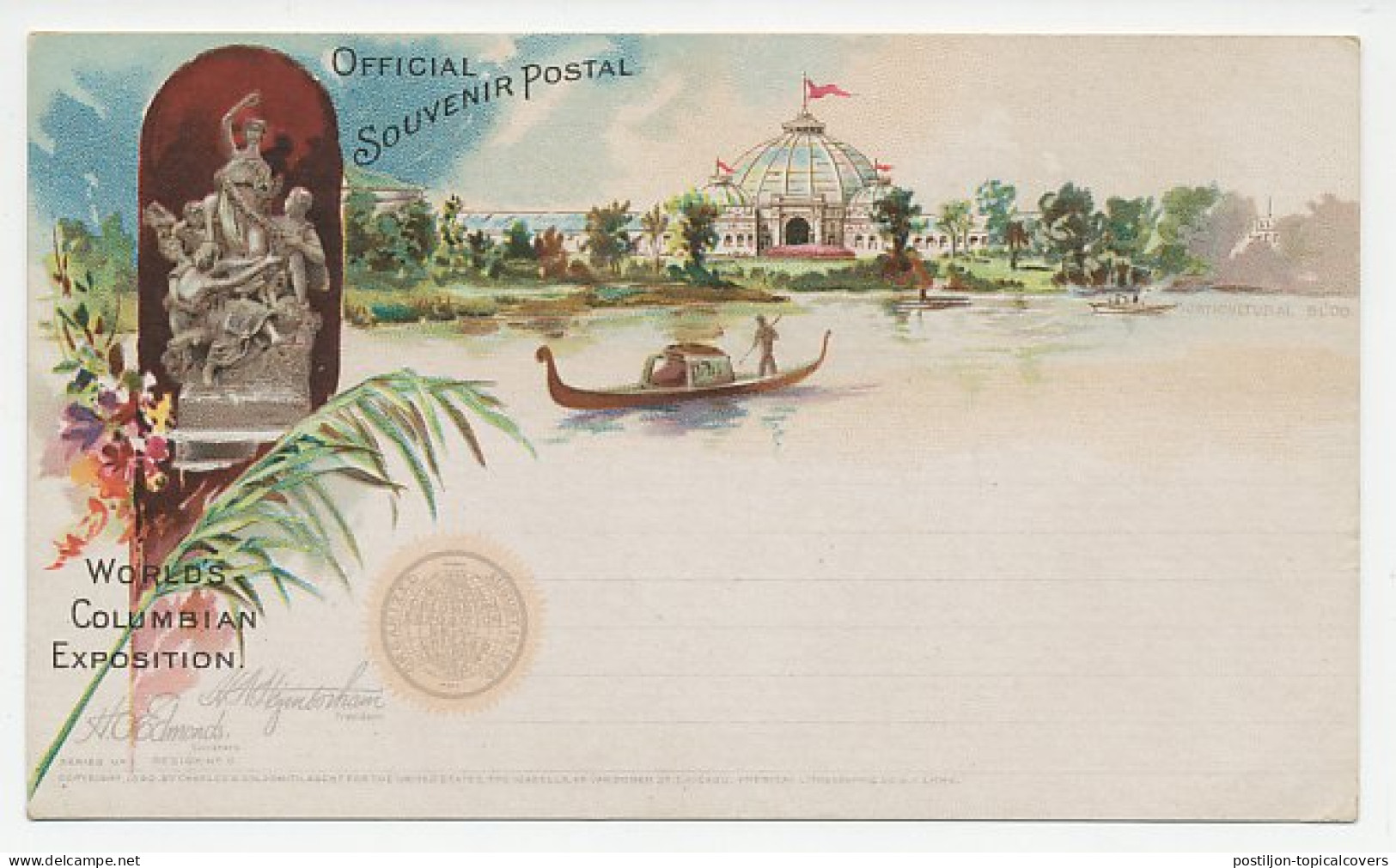 Postal Stationery USA 1893 World S Columbian Exposition - Horticultural Building - Gondola - Other & Unclassified