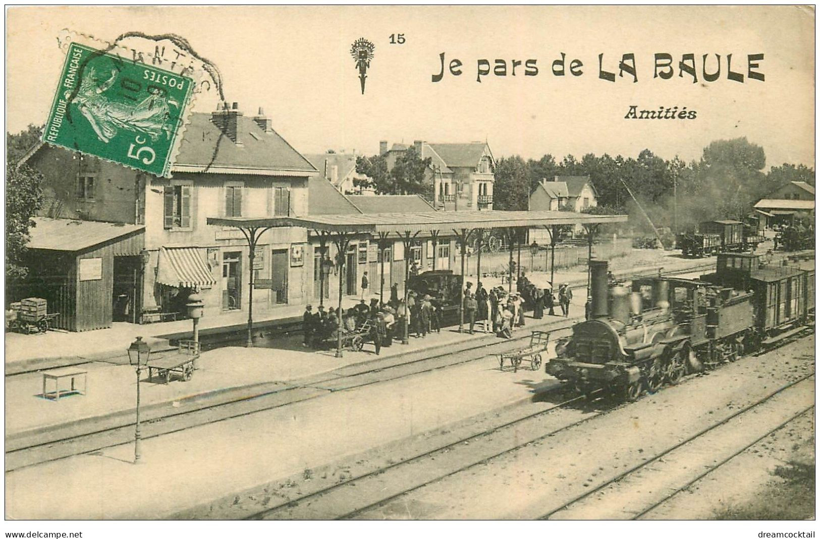 44 LA BAULE. La Gare Avec Train Et Locomotive à Vapeur 1913 - La Baule-Escoublac