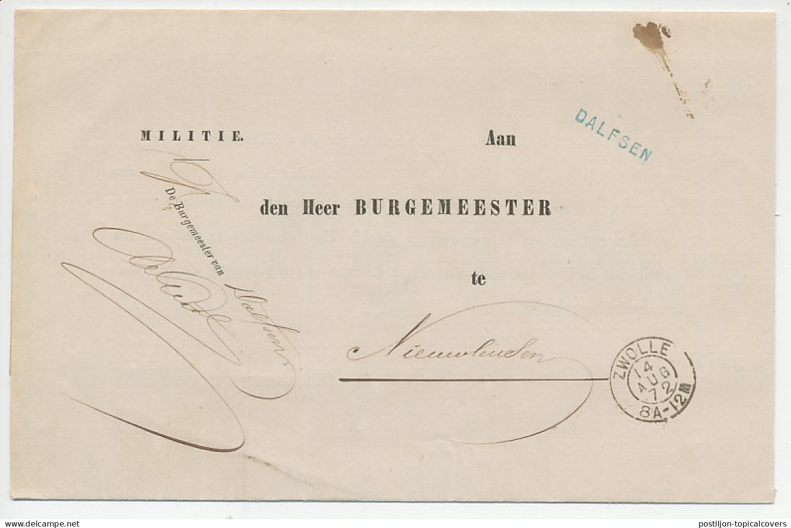 Naamstempel Dalfsen 1872 - Brieven En Documenten