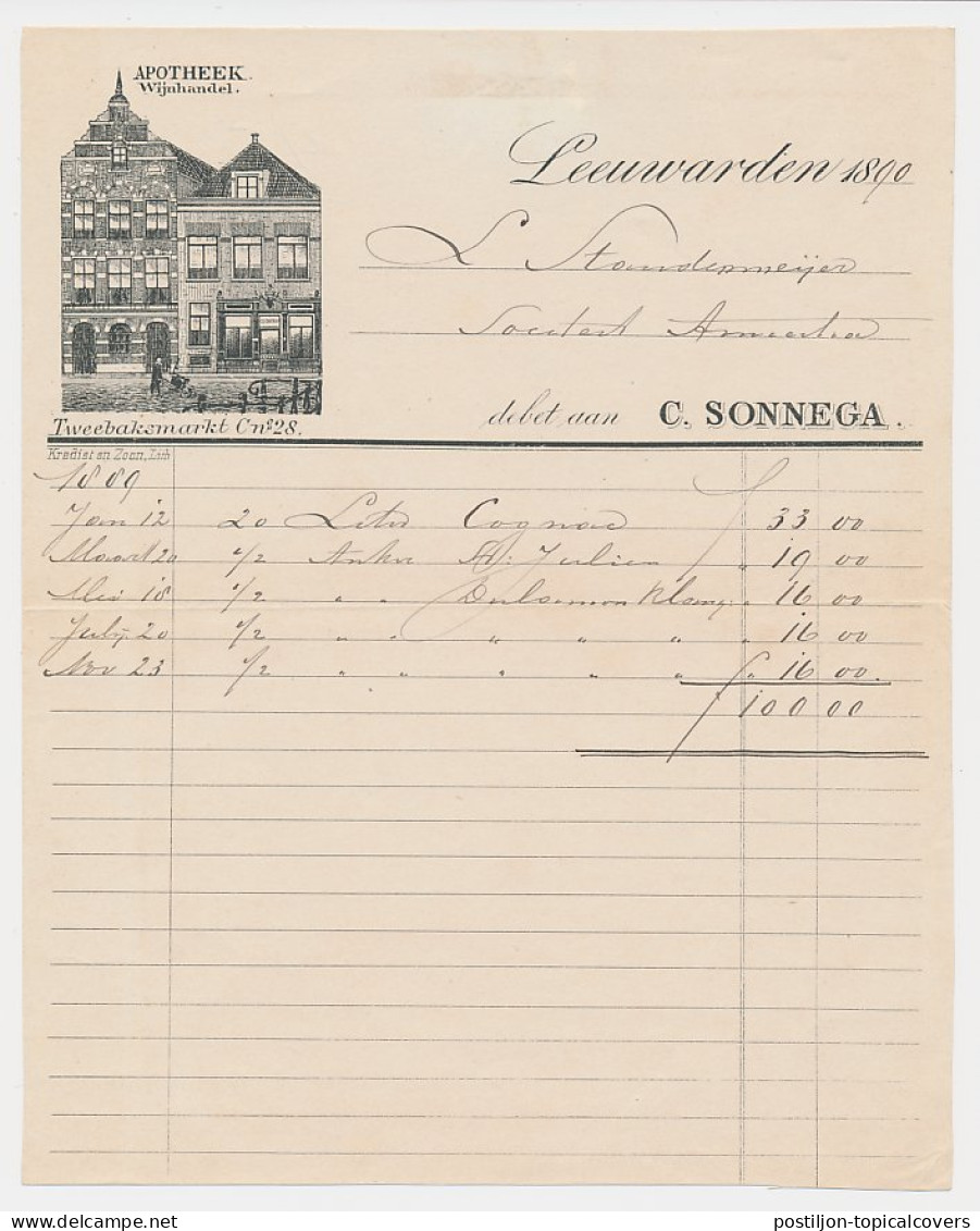 Nota Leeuwarden 1890 - Apotheek - Wijnhandel - Holanda