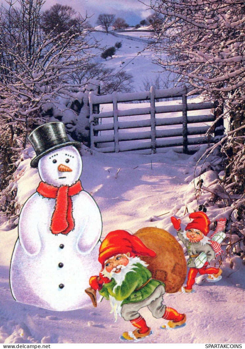 Happy New Year Christmas GNOME SNOWMAN Vintage Postcard CPSM #PAU382.GB - Nieuwjaar