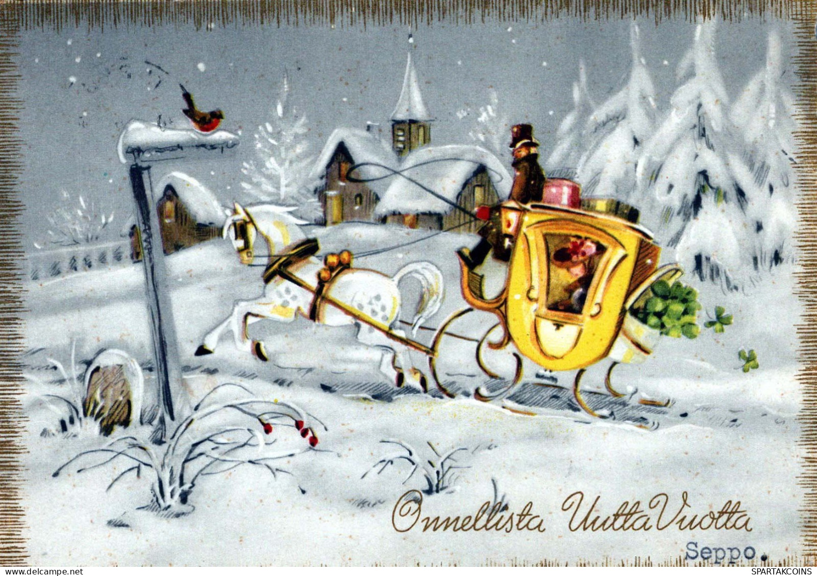 Happy New Year Christmas CHILDREN HORSE Vintage Postcard CPSM #PAU047.GB - Neujahr