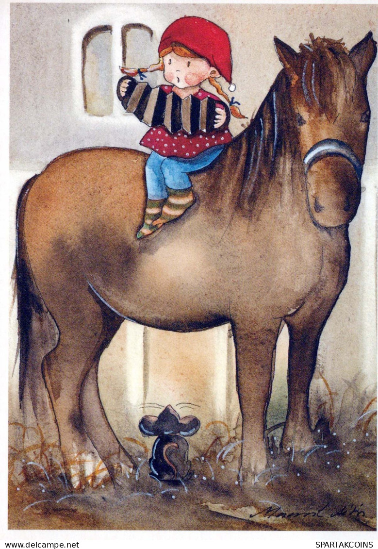 Happy New Year Christmas CHILDREN HORSE Vintage Postcard CPSM #PAU177.GB - Nieuwjaar