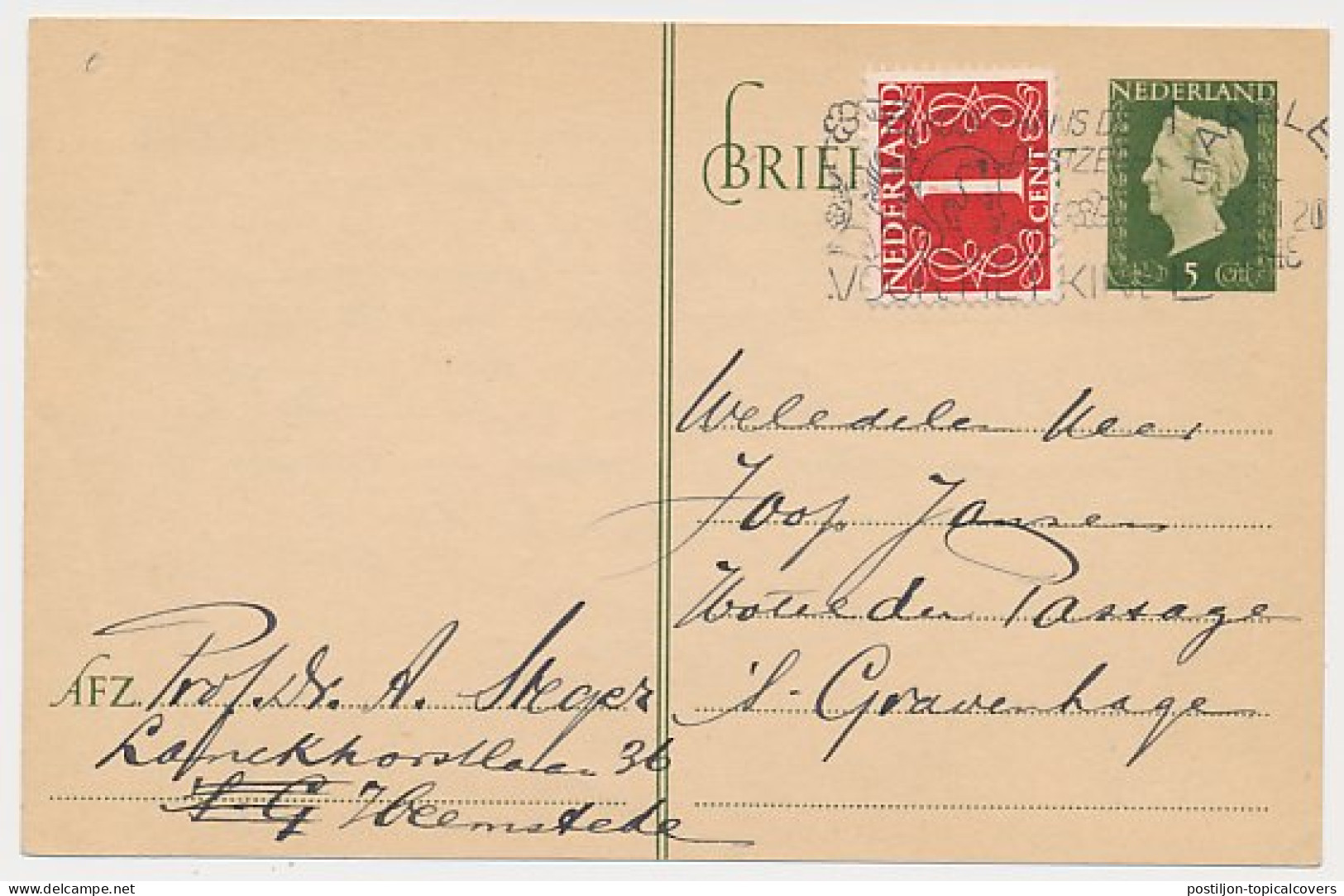 Briefkaart G. 291 A / Bijfrankering Haarlem - Den Haag 1948 - Ganzsachen