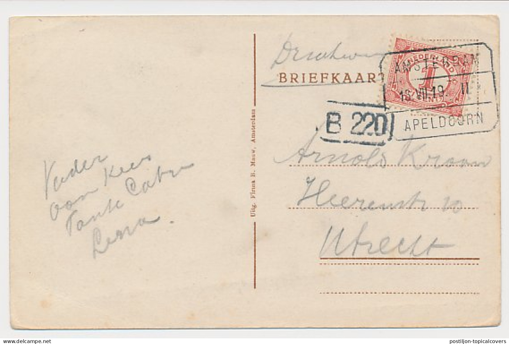 Treinblokstempel : Amsterdam - Apeldoorn II 1919 - Zonder Classificatie