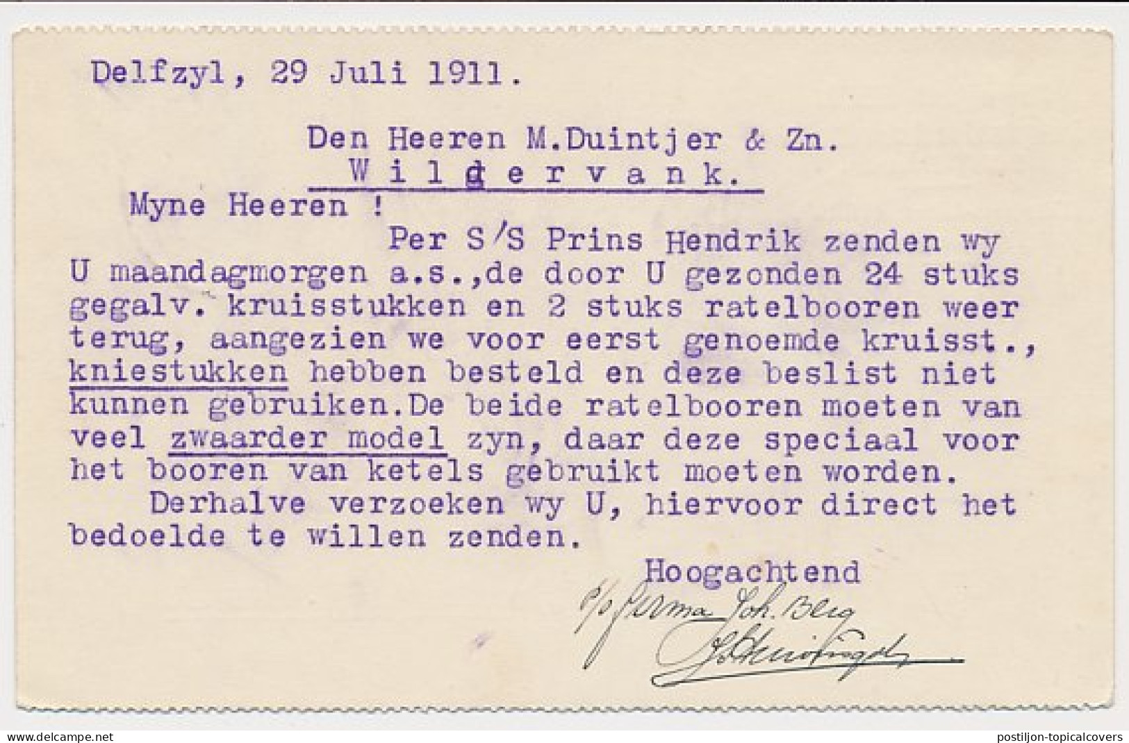 Firma Briefkaart Delfzijl 1911 - Scheepswerf - Machinefabriek - Non Classés