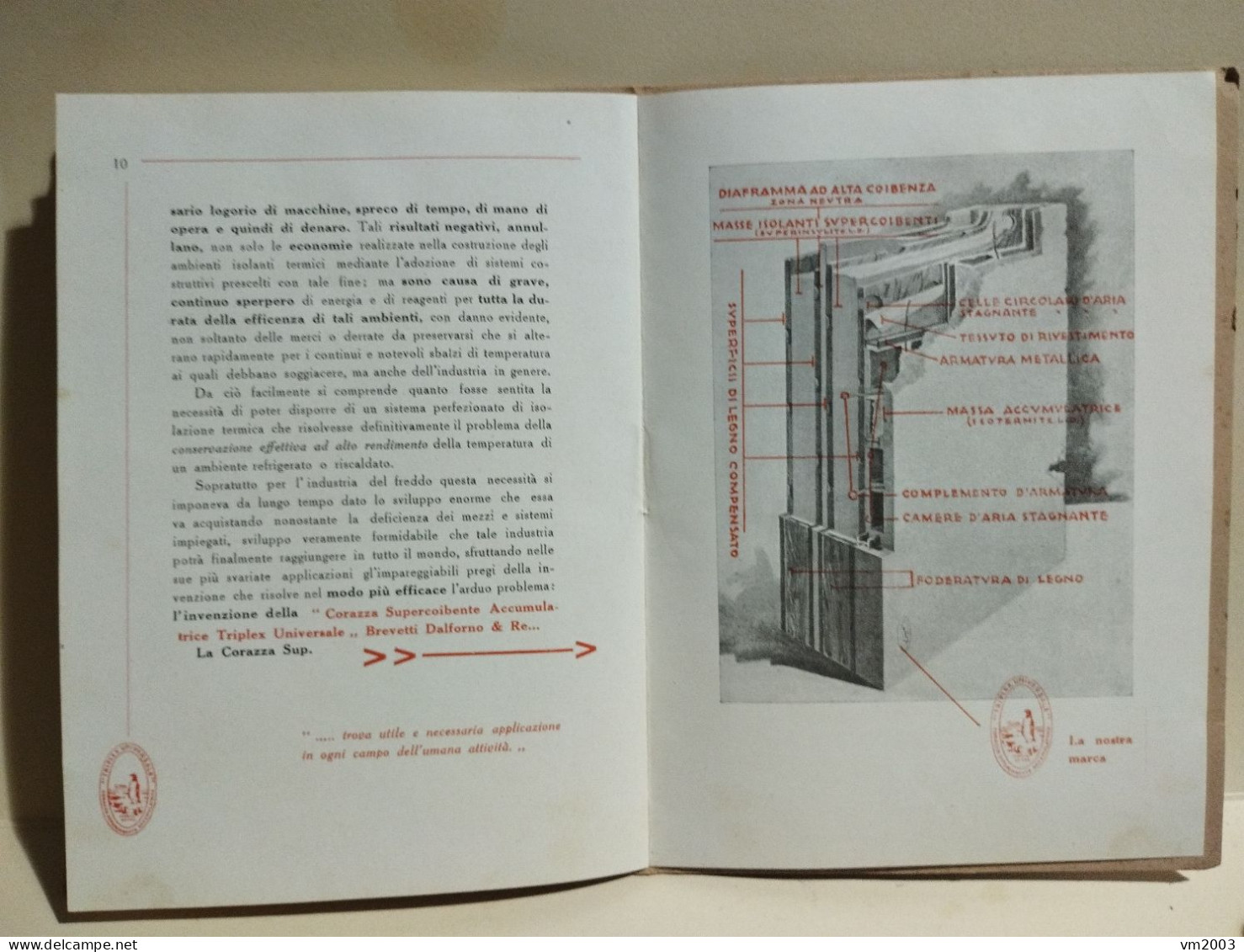 Brochure advertising pubblicitario BREVETTI DALFORNO & RE Corazza TRIPLEX UNIVERSALE. Roma 1924-25
