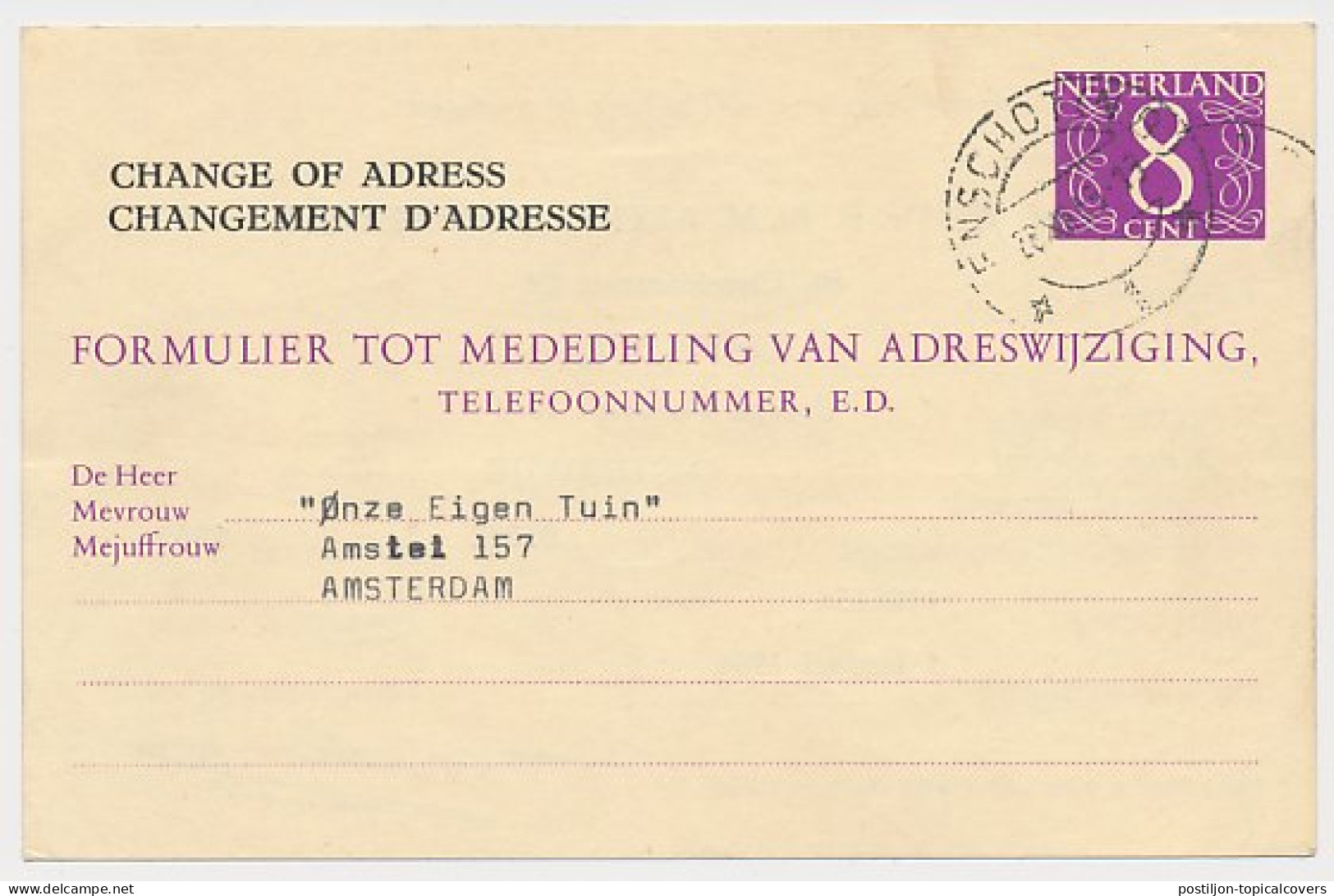 Verhuiskaart G. 32 Particulier Bedrukt Enschede 1965 - Postal Stationery