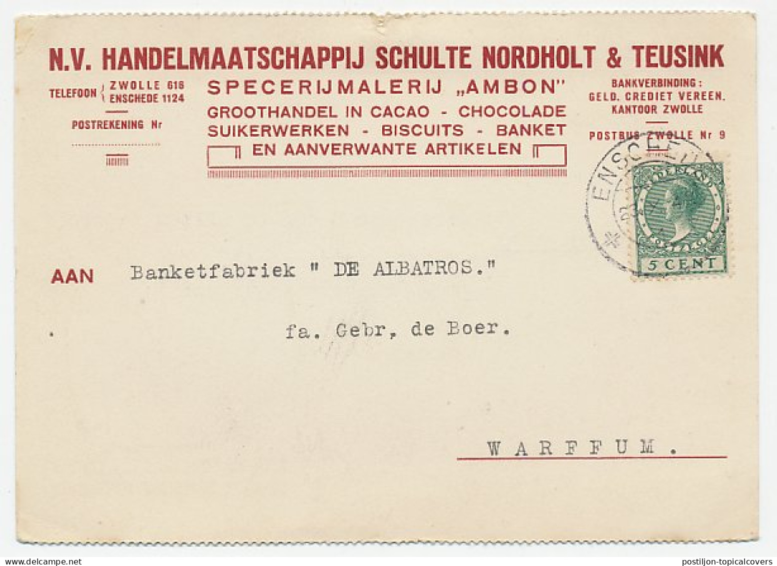 Firma Briefkaart Enschede 1928 - Specerij Malerij - Zonder Classificatie