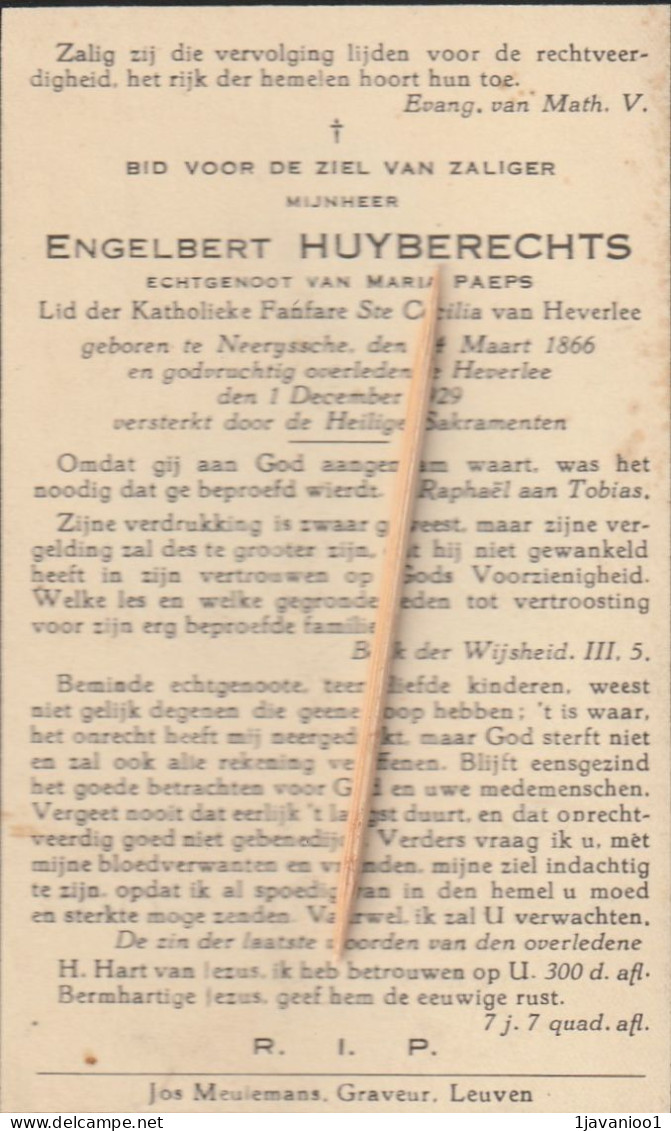 Neeryssche, Heverlee, Neerijse, 1929, Engelbert Huybrechts, Paeps - Images Religieuses