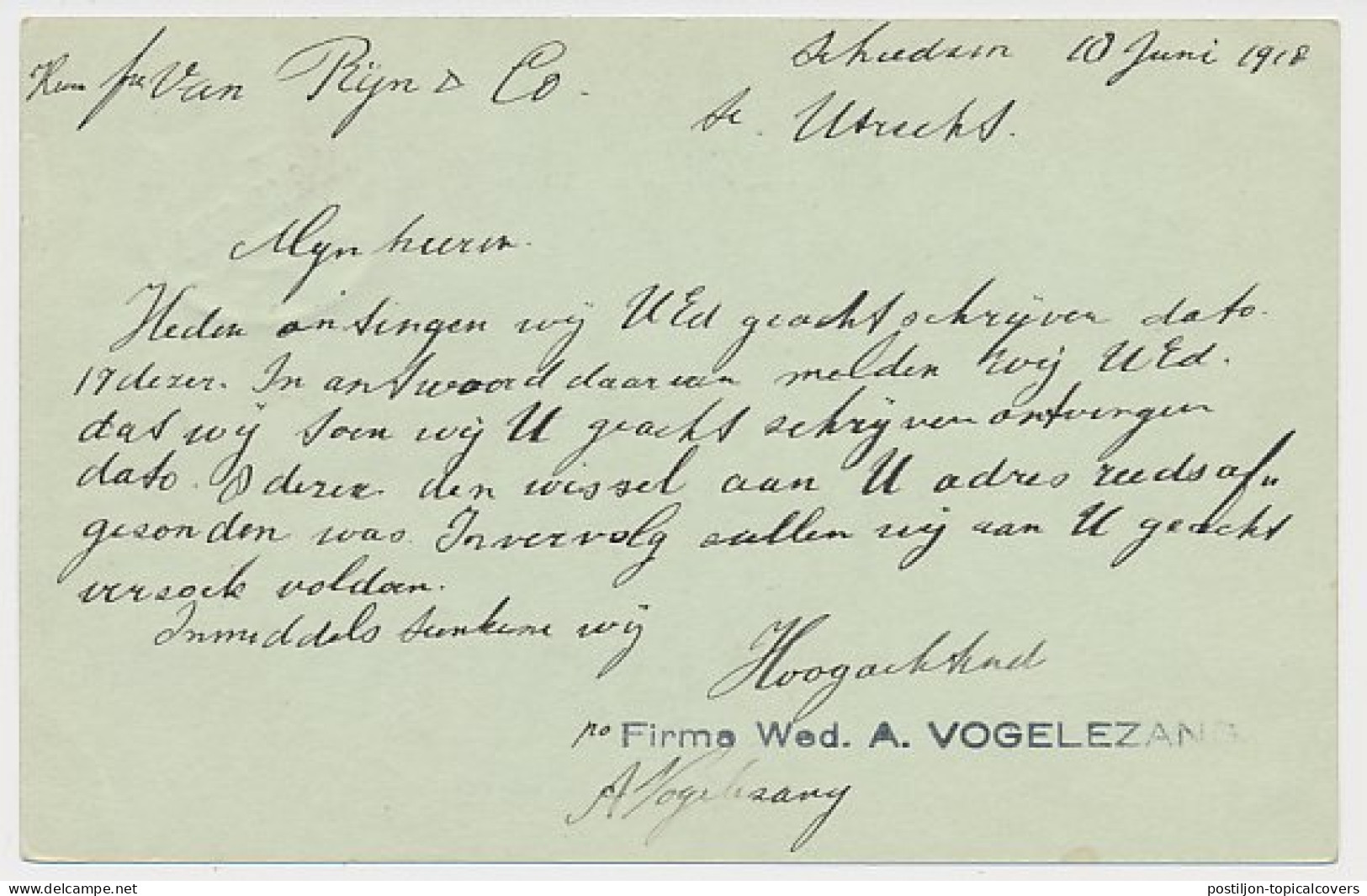 Firma Briefkaart Schiedam 1918 - Kurkenfabriek - Unclassified