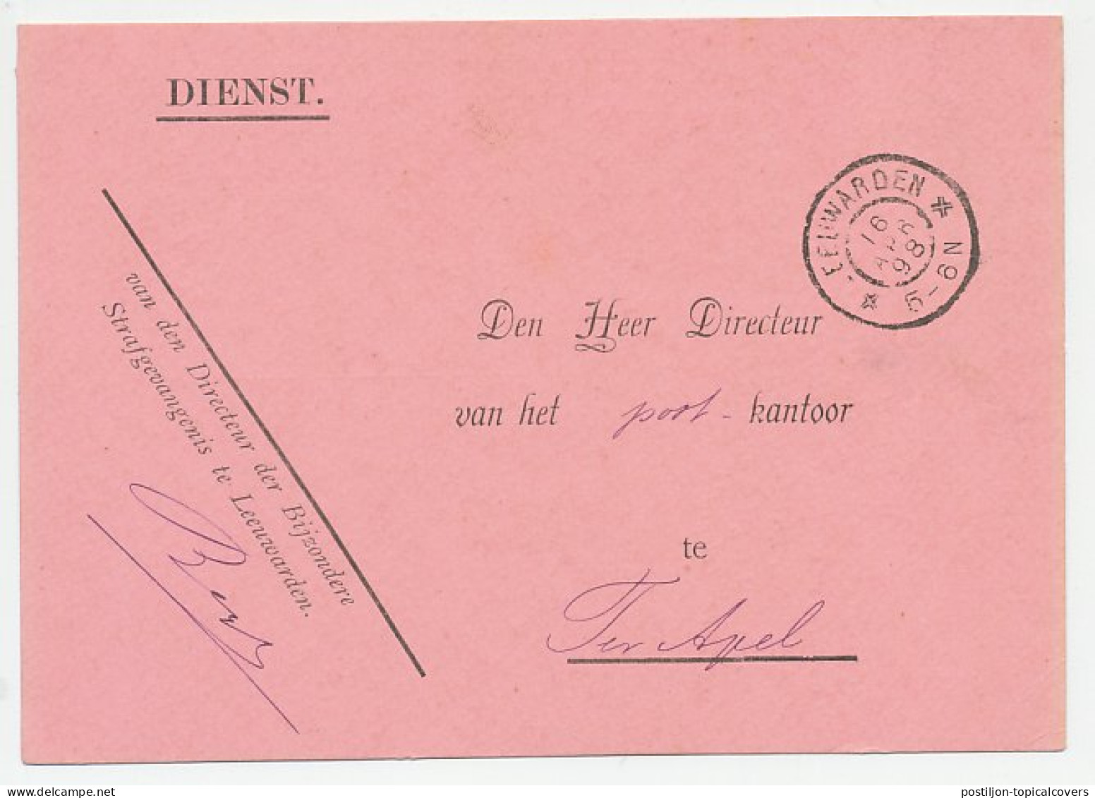 Dienst Leeuwarden - IJmuiden 1898 - Gevangenis / P&T Kleding  - Zonder Classificatie