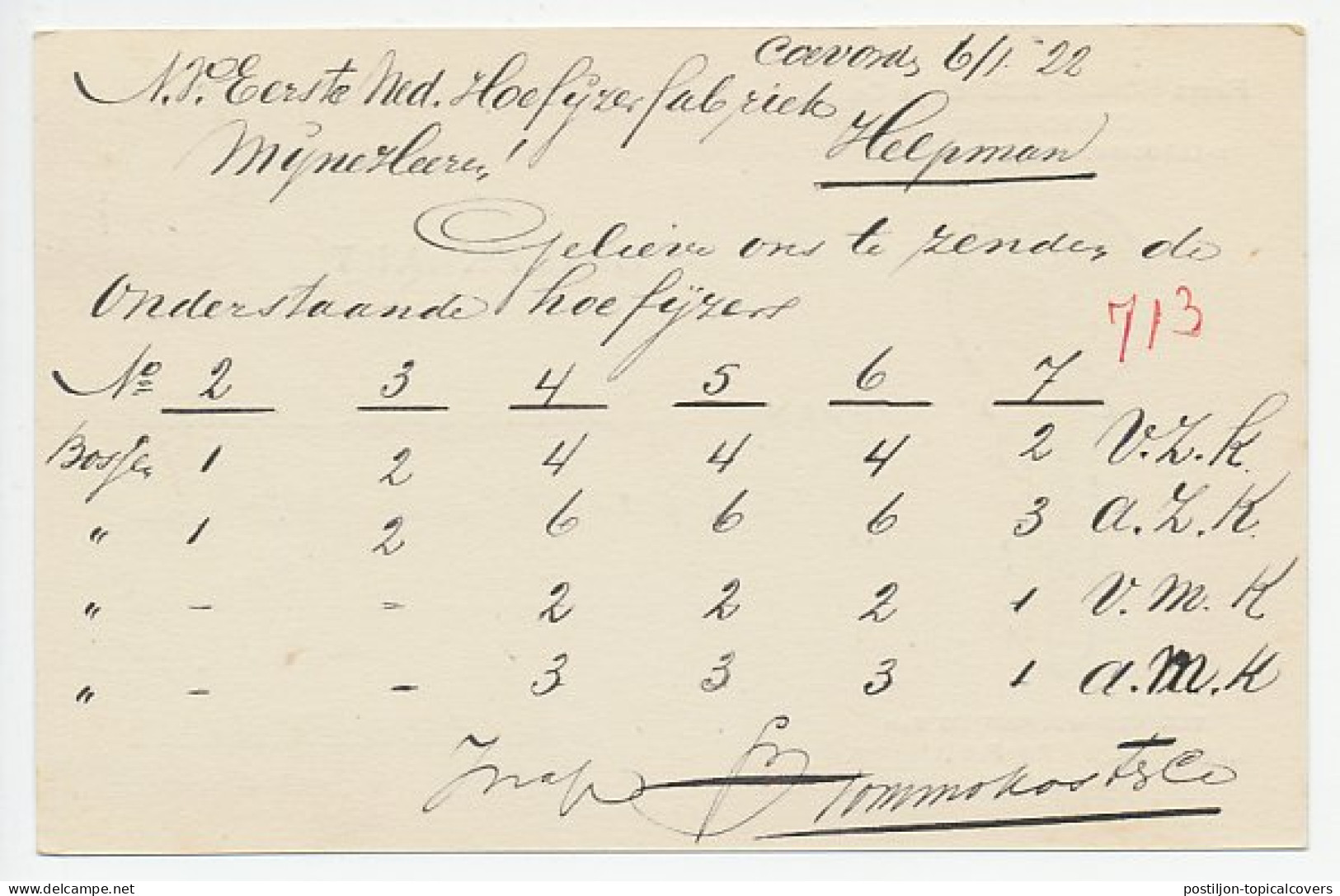 Firma Briefkaart Coevorden 1922 - Lips Sleutel - Zonder Classificatie