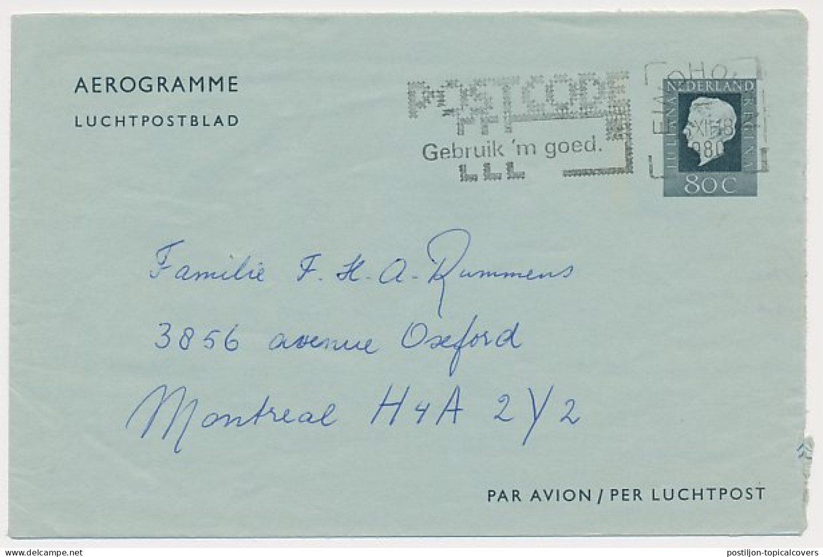 Luchtpostblad G. 26 Eindhoven - Montreal Canada 1980 - Entiers Postaux