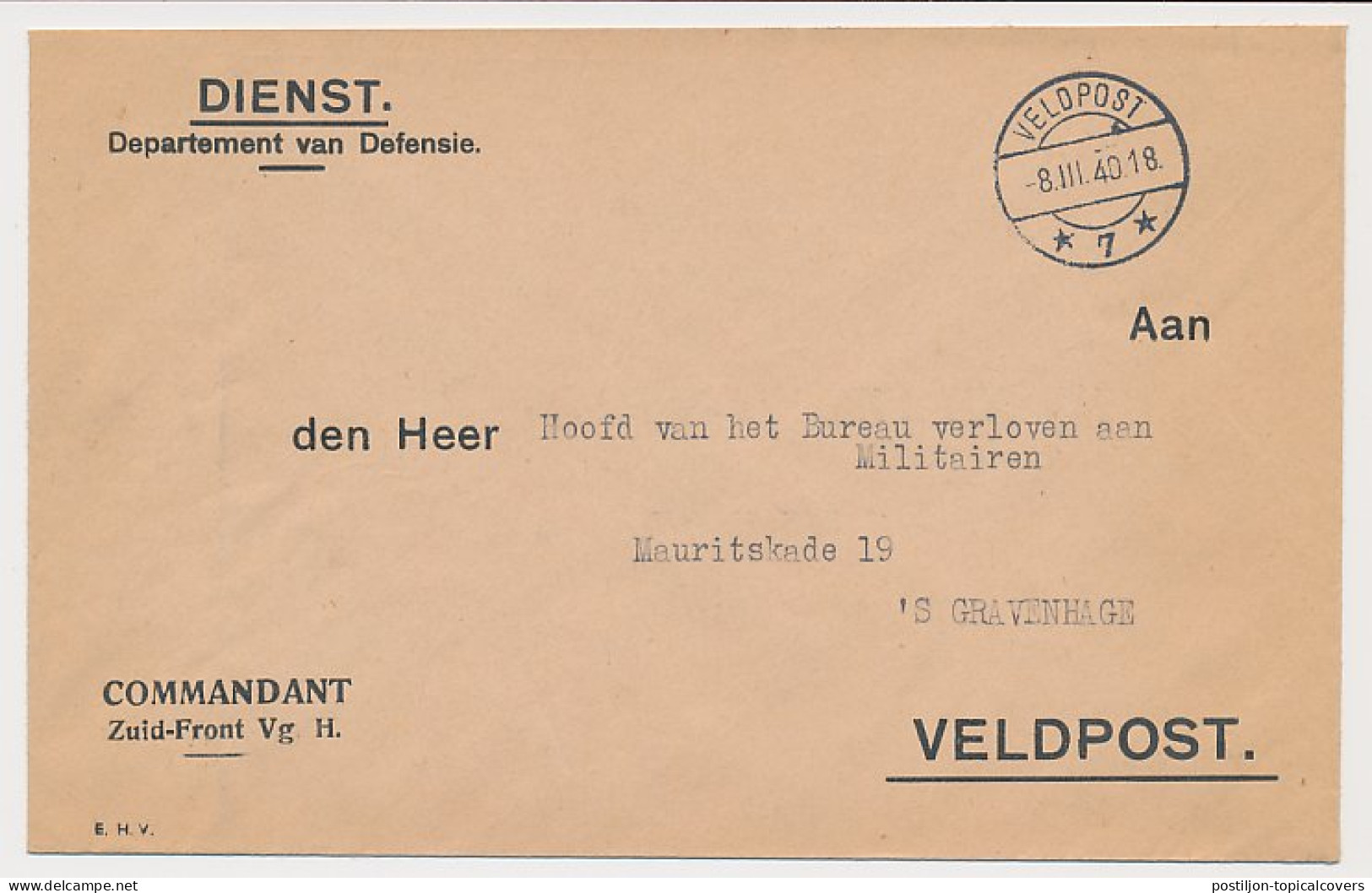 Dienst Veldpost 7 Oud Beijerland 1940 - Sin Clasificación